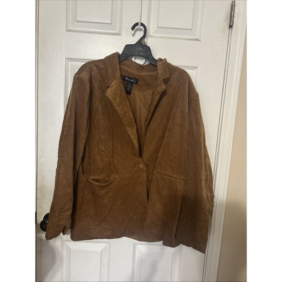 Denim & Co. Ladies Plus Size 2X Brown Corduroy Button Up Jacket Blazer - Picture 1 of 3